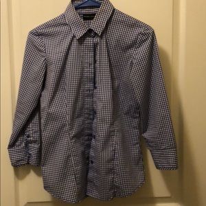 Blue and white long sleeve button up